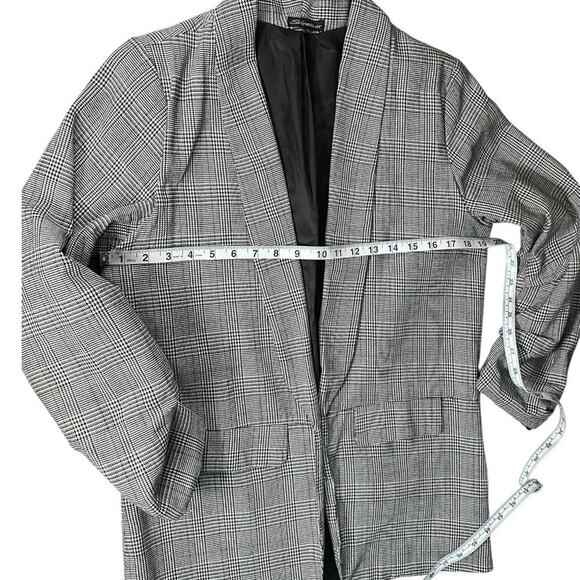 Shine Star Grey Micro Plaid Open Front Slouchy Blazer Functional Pockets Medium - Picture 6 of 10